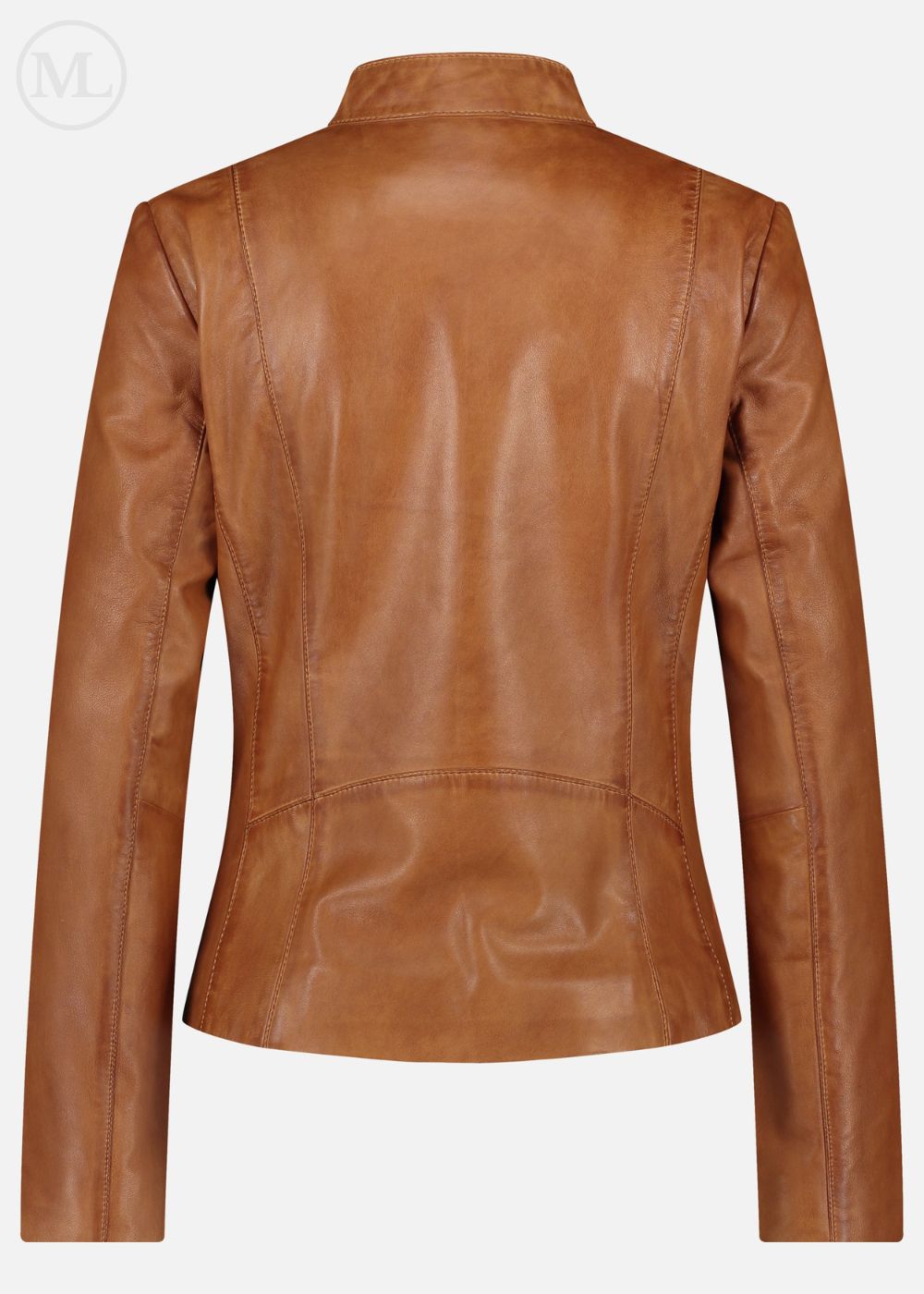 Camel leather biker jacket on a white background