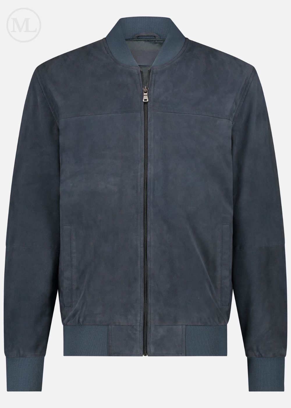 Veste en daim bleu marine sur fond blanc