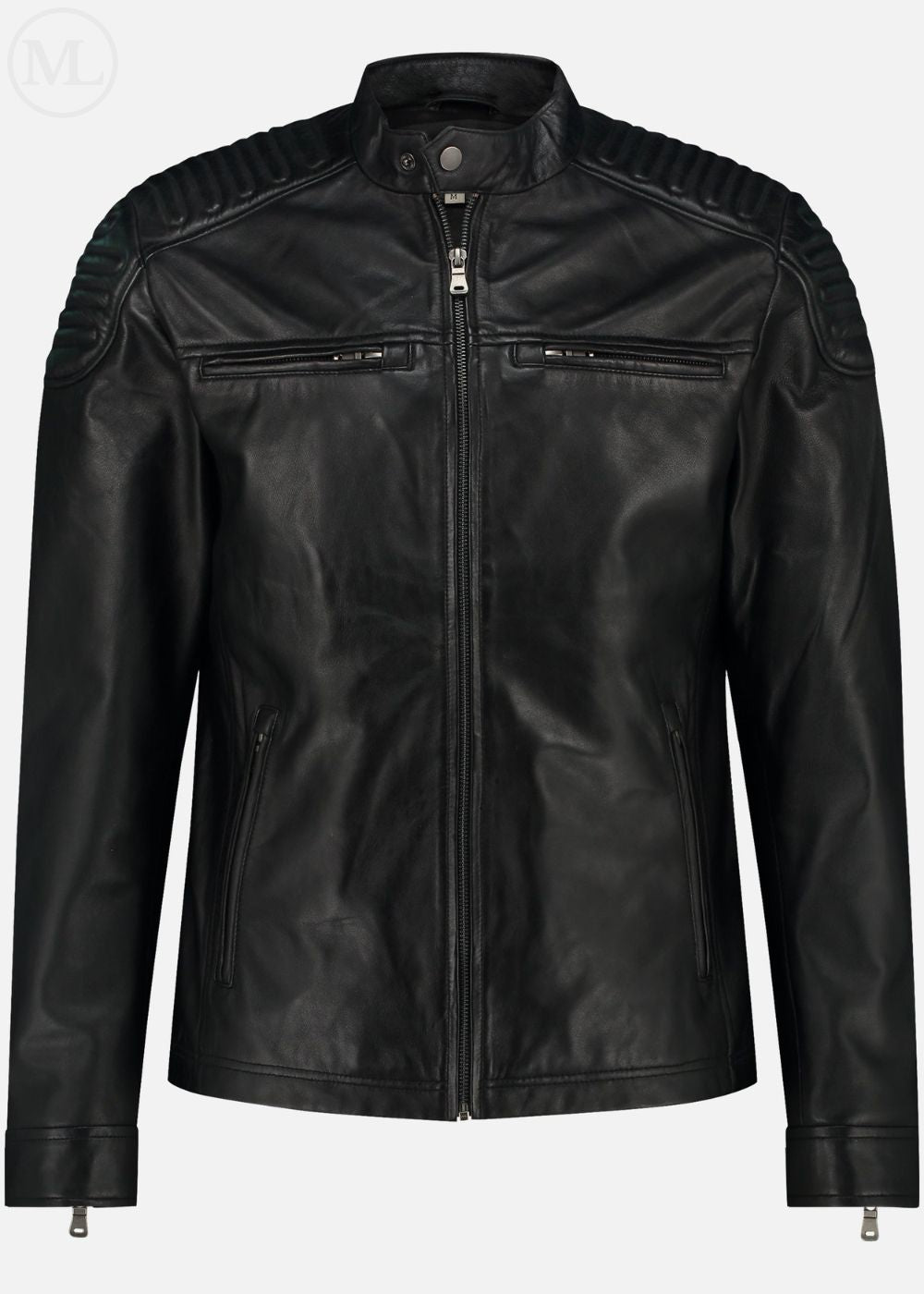 Black leather jacket on a white background