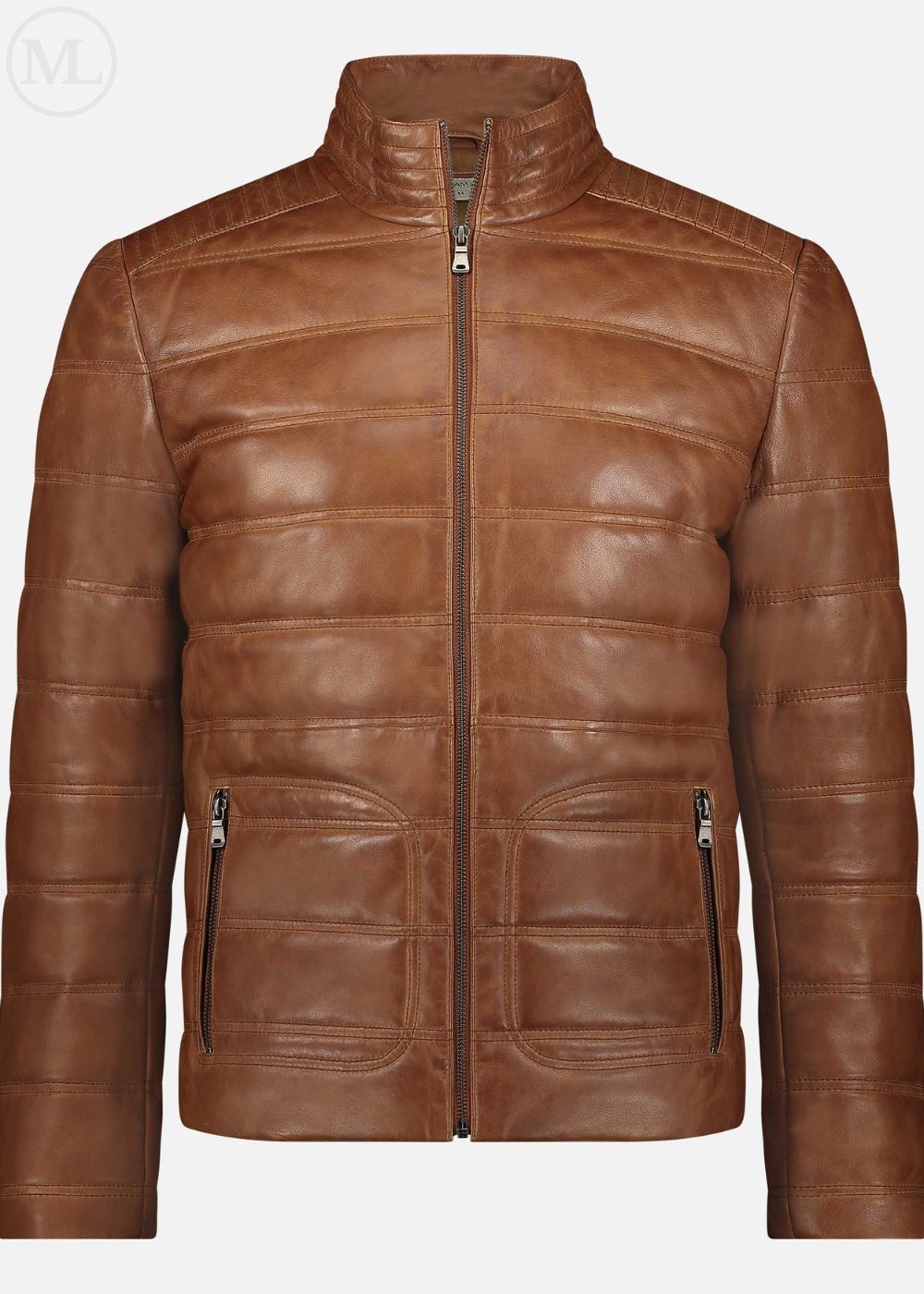 Cognac Brown leather jacket on a white background