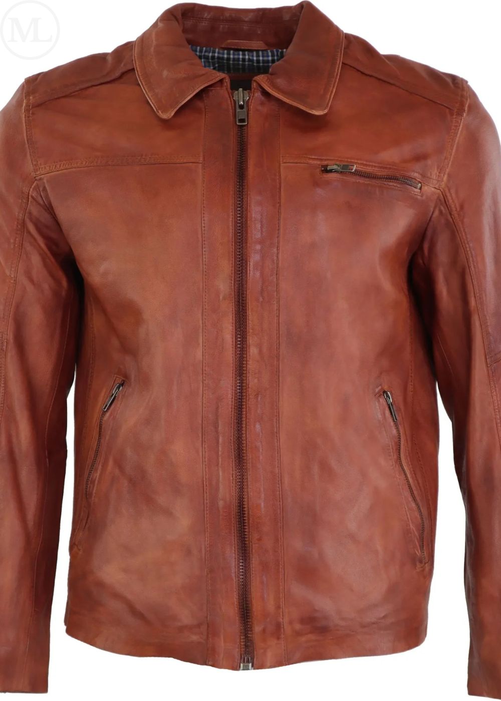 Cognac Brown leather jacket on a white background