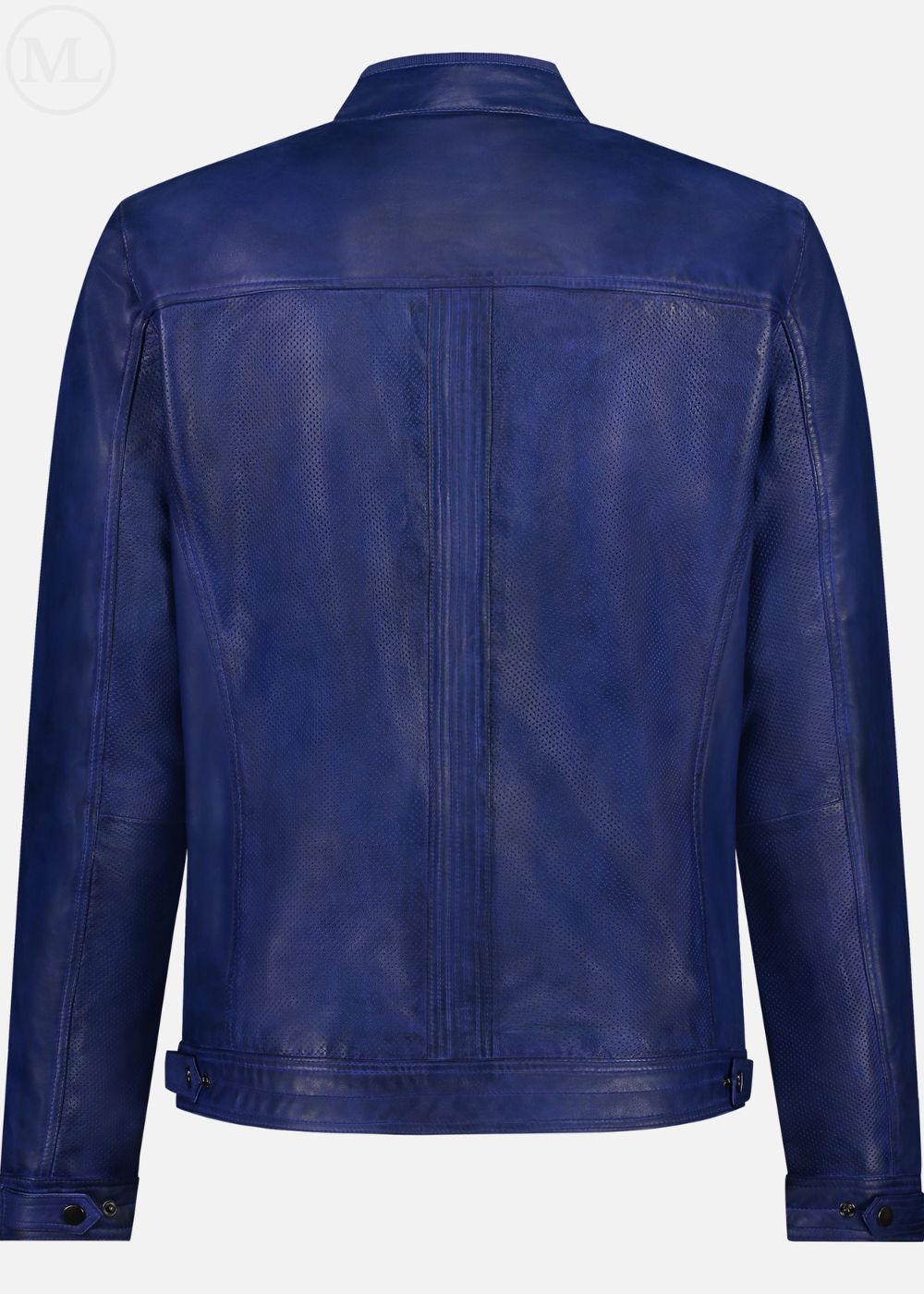 Navy leather jacket on a white background