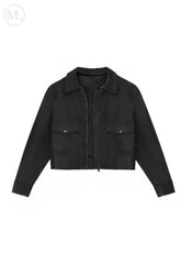 Black jacket with two front pockets on a white background