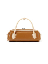 The Celia – Women's Tan & Cream Two-Tone Sheepskin Leather Baguette Bag | Structured Top Handle Crossbody