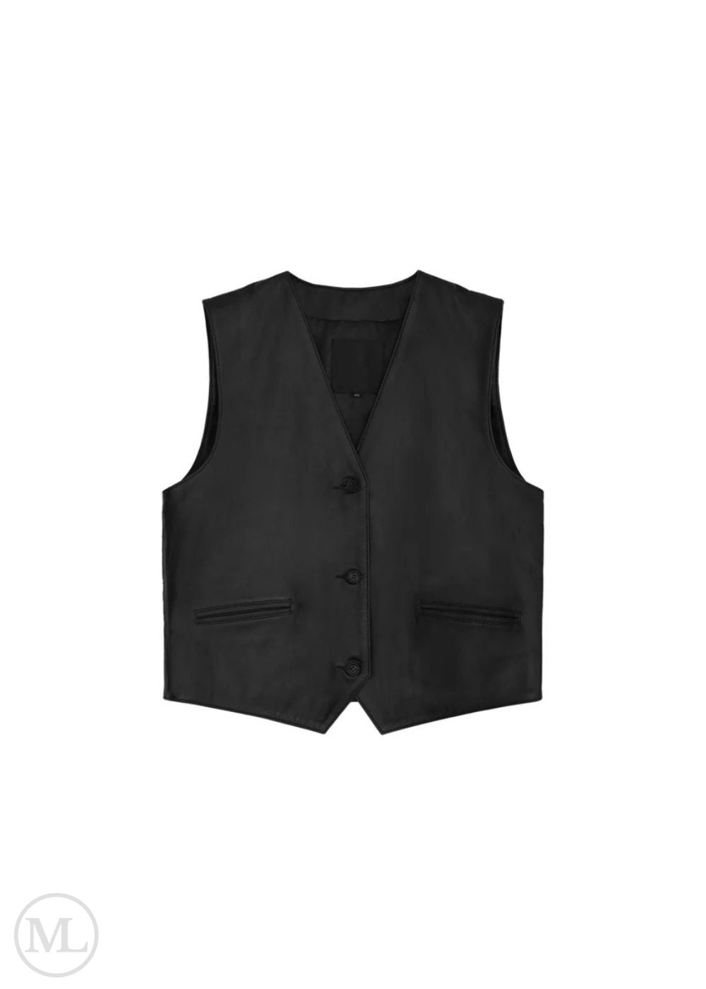 Gilet en cuir noir sur fond blanc