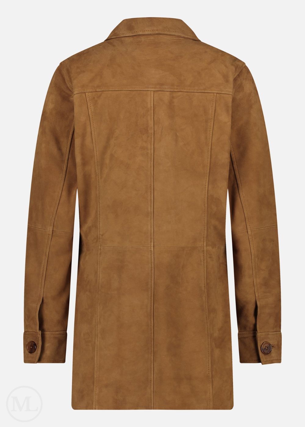 Cognac Brown suede leather coat on a white background