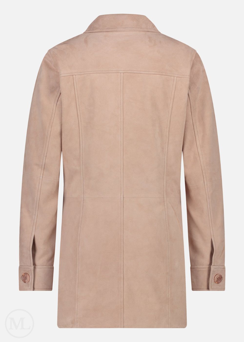Manteau en cuir rose sur fond blanc