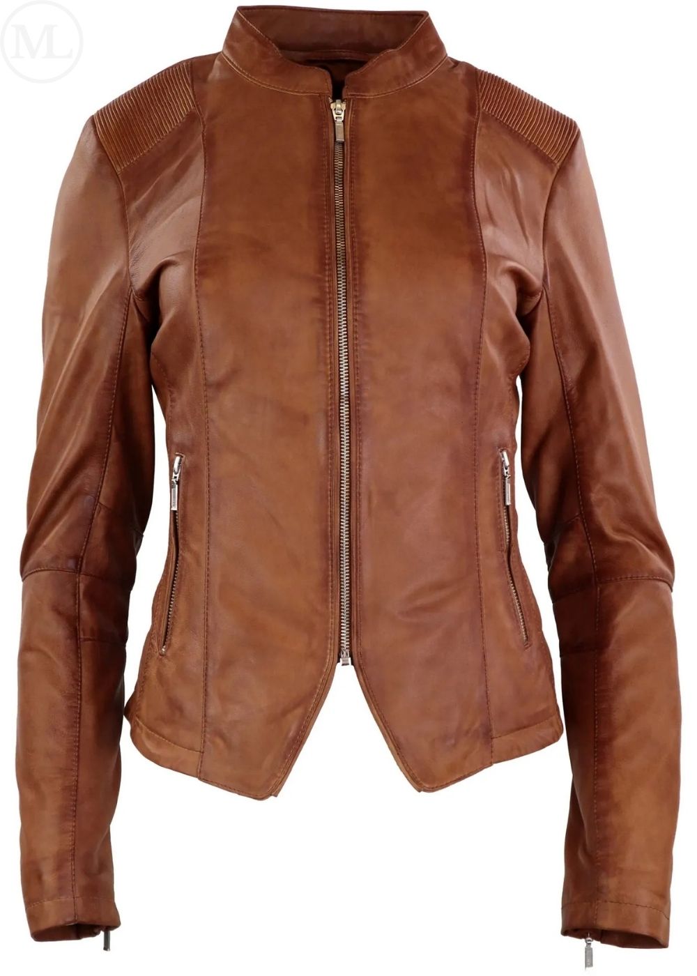Cognac Brown leather jacket on a white background