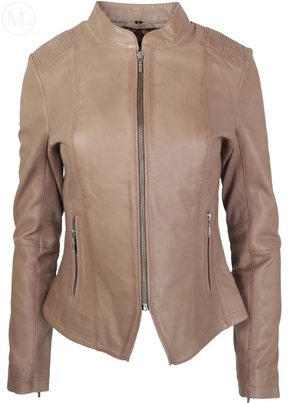 Taupe leather jacket on a white background