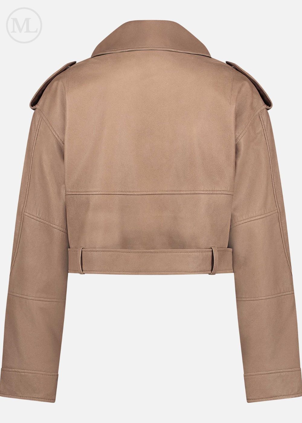 Veste en cuir taupe sur fond blanc