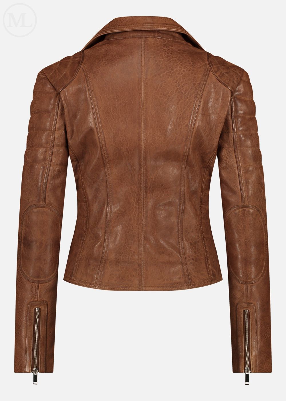 Veste en cuir marron cognac sur fond blanc