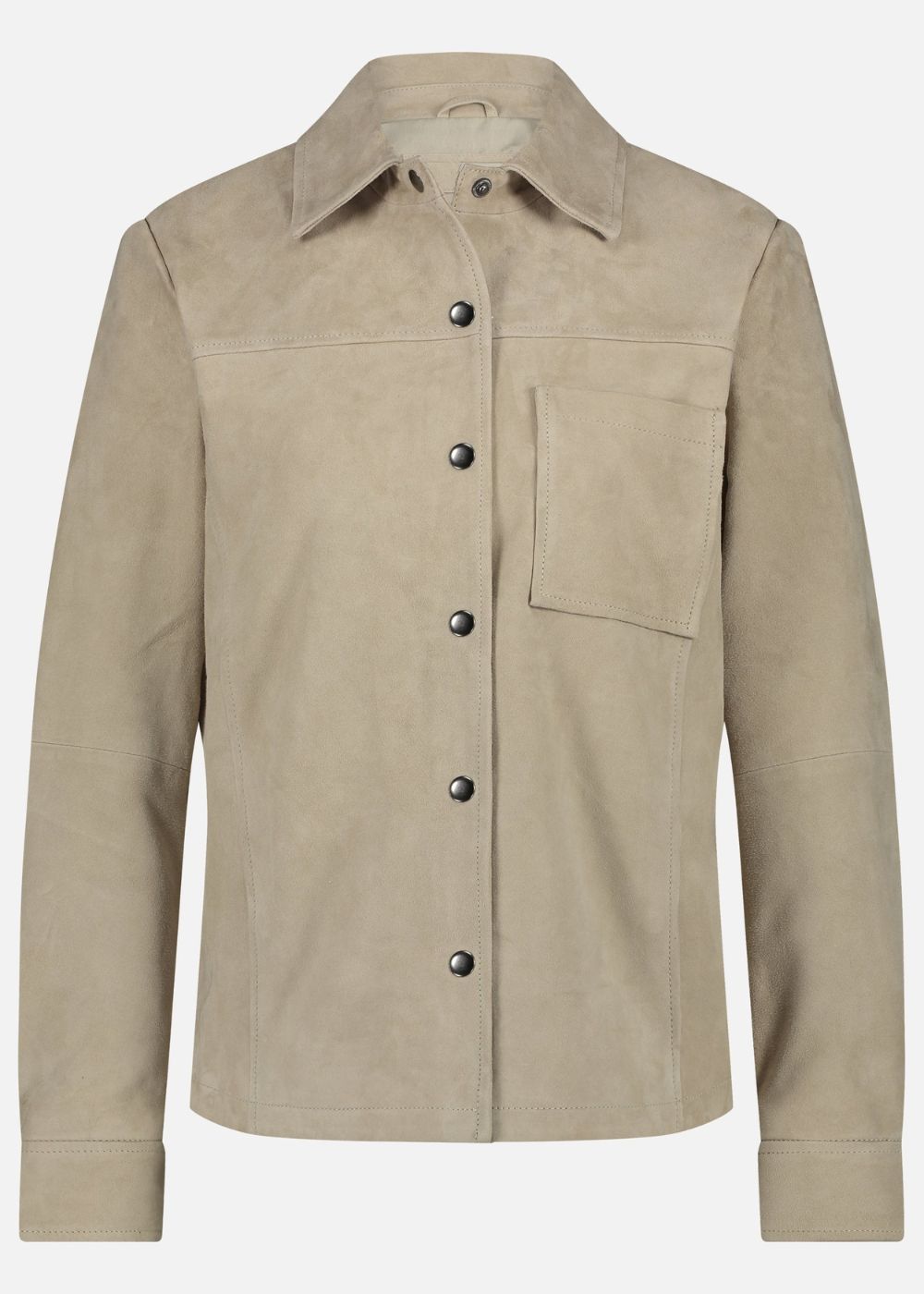 Off white jacket with button details on a white background