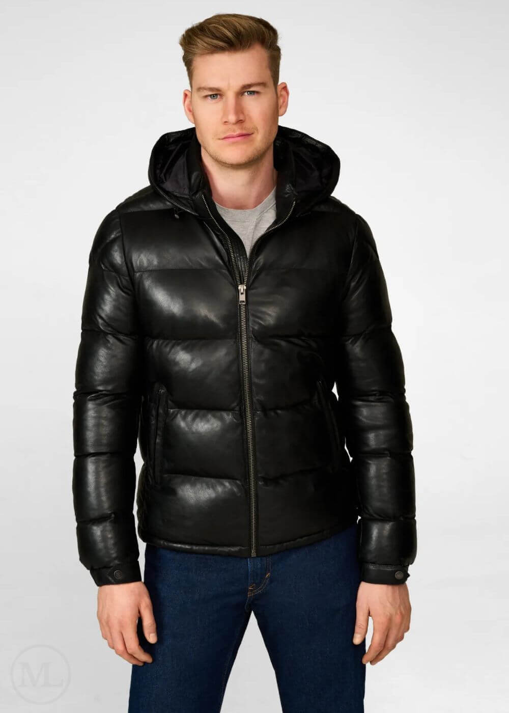 Men's quilted leather puffer jacket — Manzo Leathers