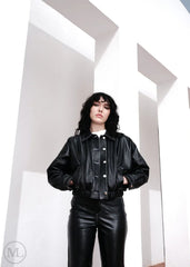 Nico – Women's Cropped Lambskin Bomber Leather Jacket