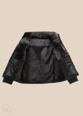 dark grey leather jacket on a beige background