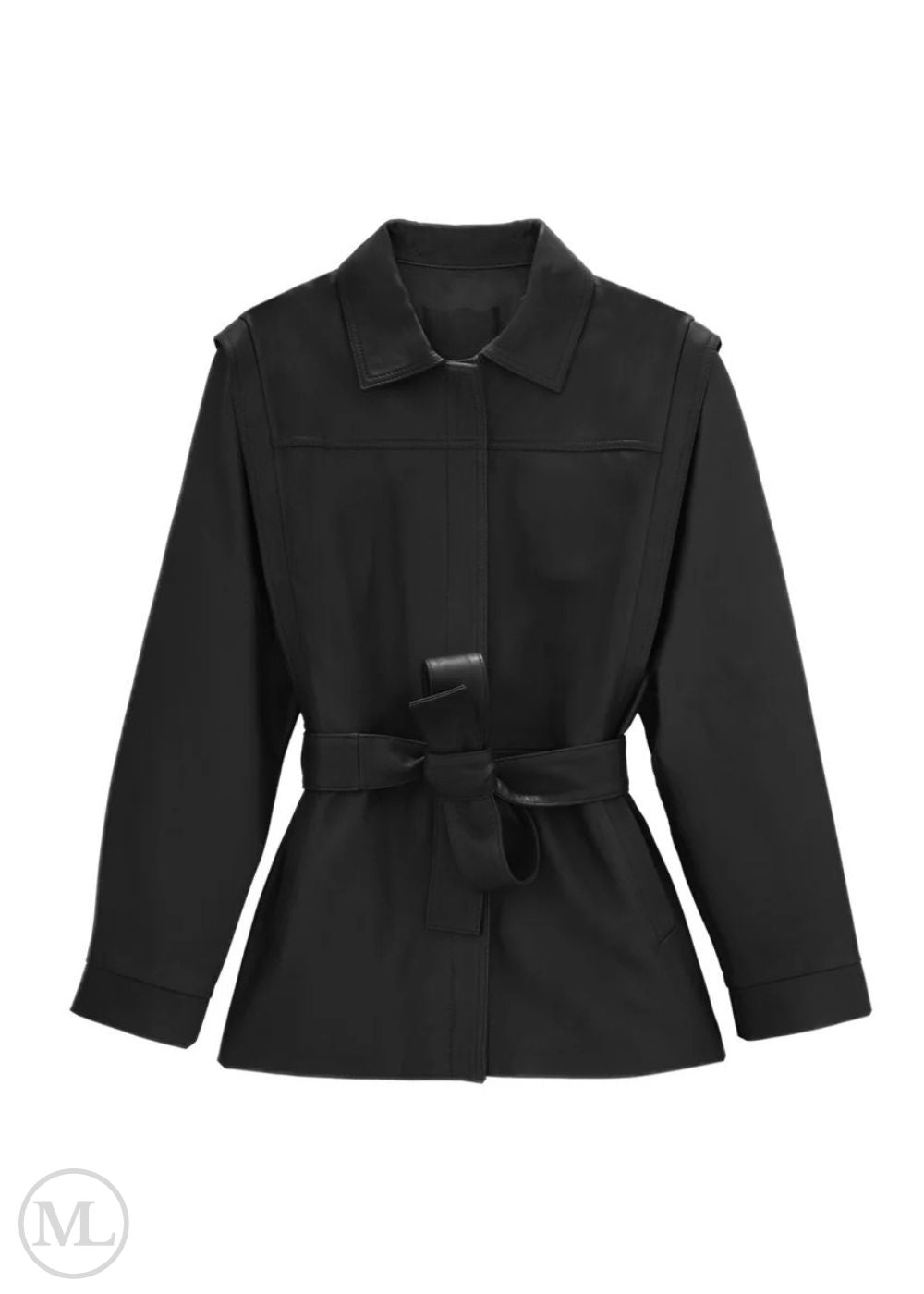 Black coat with a belt on a white background