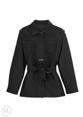 Black coat with a belt on a white background