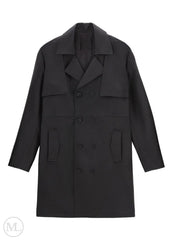 Black leather trench coat on a white background