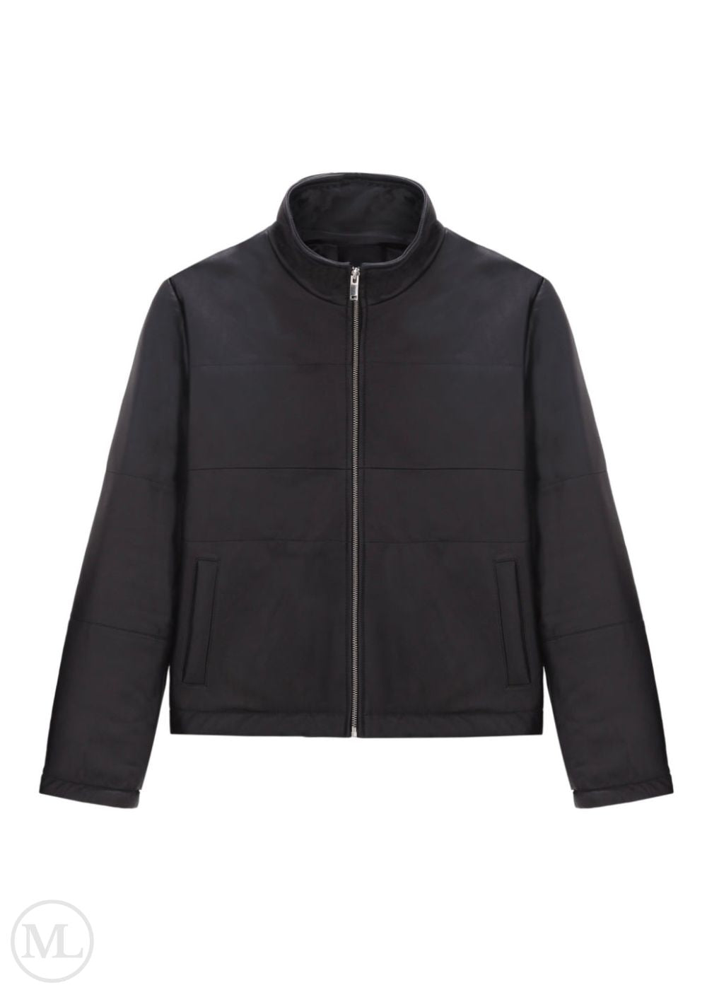Black leather down jacket on a white background