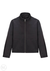 Black leather down jacket on a white background