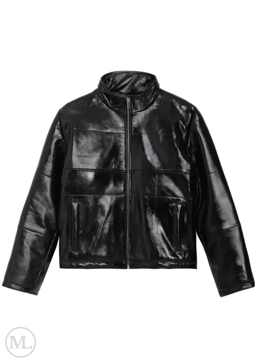 Black leather Puffer jacket on a white background