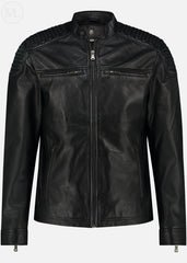 Black leather jacket on a white background