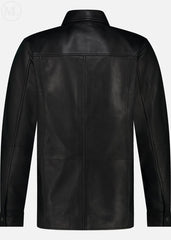 Black leather jacket on a white background