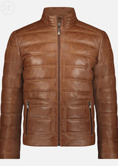 Cognac Brown leather jacket on a white background