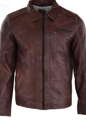 Brown leather jacket on a white background