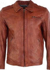 Cognac Brown leather jacket on a white background