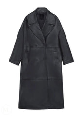 Black Trench Leather coat on a white background