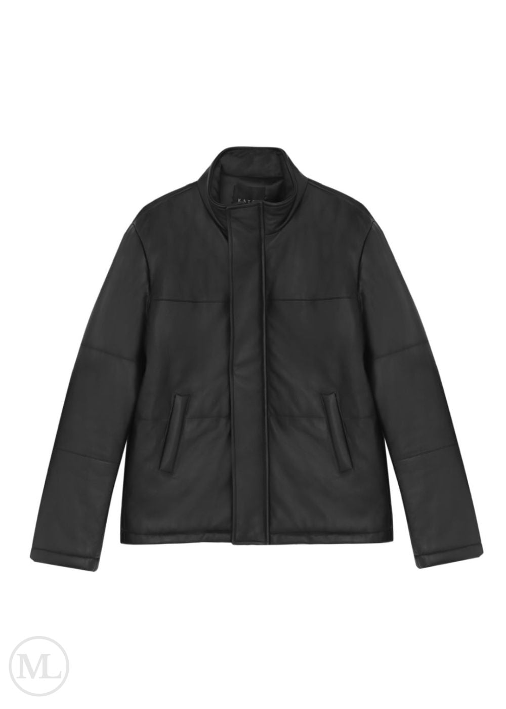 Orion – Men’s Leather Down Puffer Jacket with Stand Collar - black