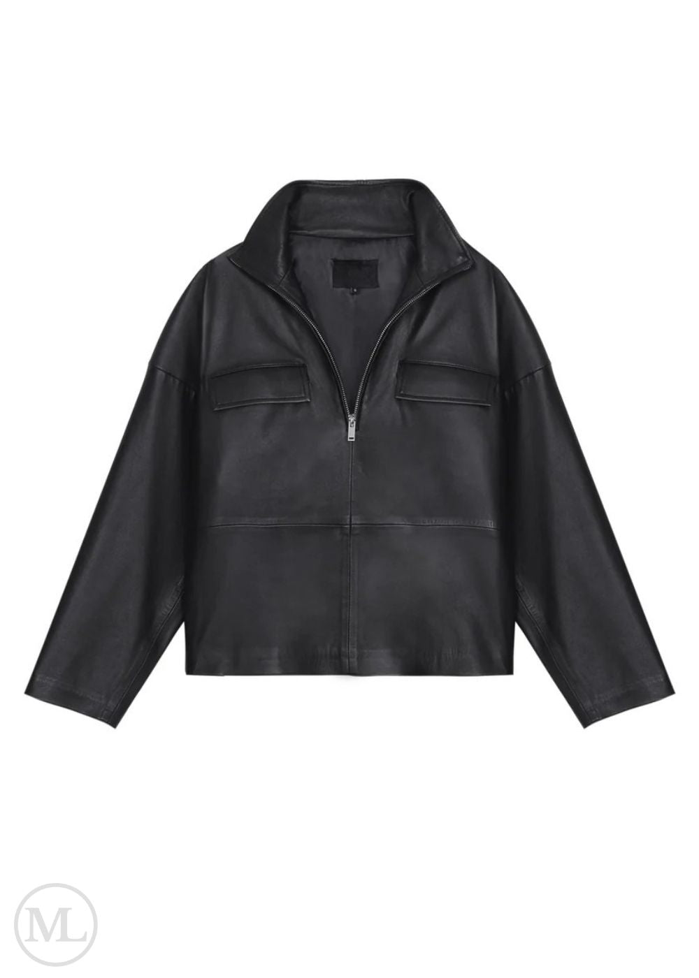 Black leather jacket on a white background