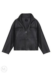 Black leather jacket on a white background