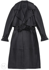 Black leather trench coat on a white background