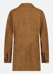 Cognac Brown suede leather coat on a white background