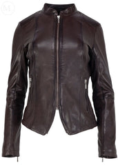 Brown leather jacket on a white background